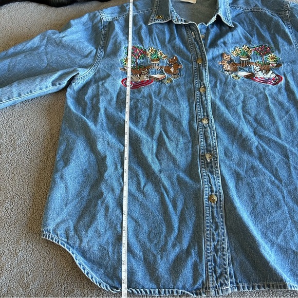 Bobbie Brooks vintage 90s 100% Cotton Grandmacore Teacher Button Down Cat Shirt - Picture 8 of 9
